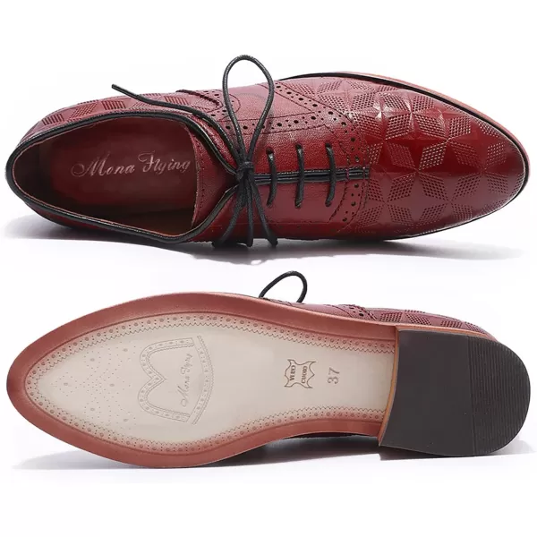 Mona flying Women's Comfortable Saddle Oxfords Brogue Lace-up Leather Shoes for Ladies