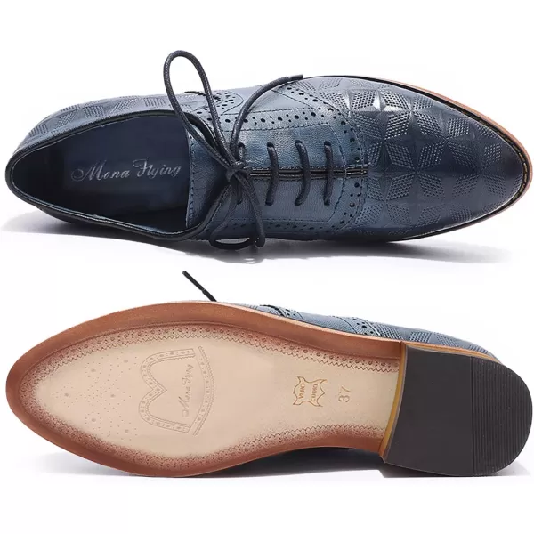 Mona flying Women's Comfortable Saddle Oxfords Brogue Lace-up Leather Shoes for Ladies