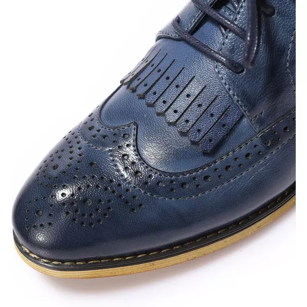 Mona flying Women's Handcrafted Wingtip Oxfords Brogue Vintage Lace up Leather Shoes for Ladies