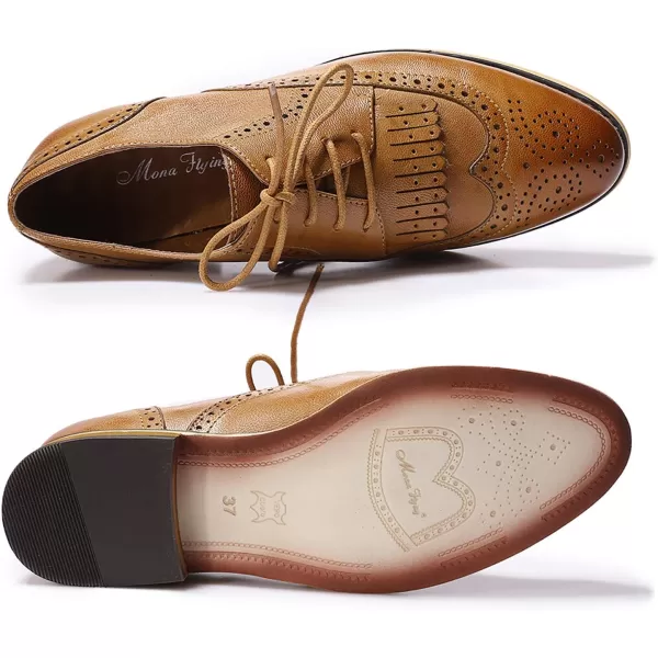 Mona flying Women's Handcrafted Wingtip Oxfords Brogue Vintage Lace up Leather Shoes for Ladies