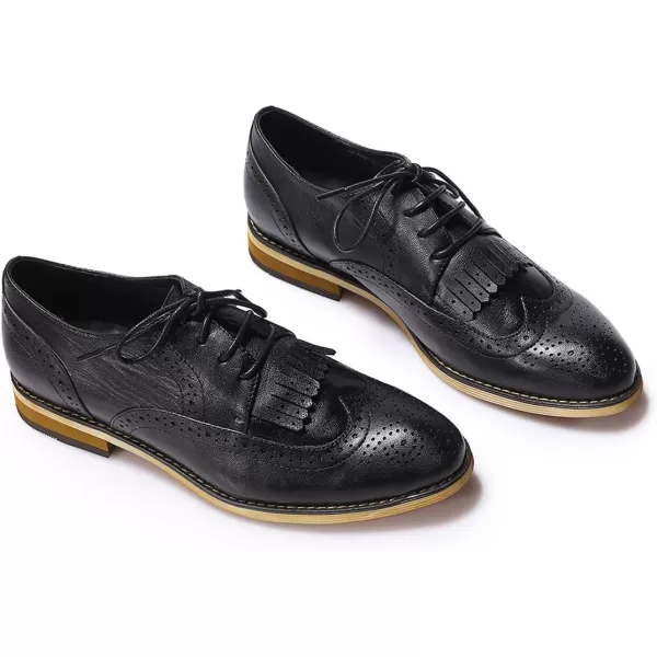 Mona flying Women's Handcrafted Wingtip Oxfords Brogue Vintage Lace up Leather Shoes for Ladies