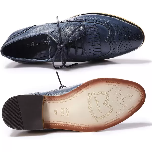 Mona flying Women's Handcrafted Wingtip Oxfords Brogue Vintage Lace up Leather Shoes for Ladies