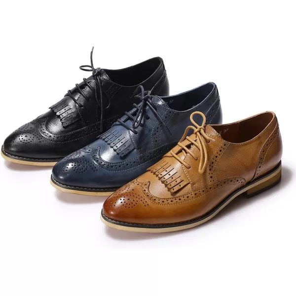 Mona flying Women's Handcrafted Wingtip Oxfords Brogue Vintage Lace up Leather Shoes for Ladies