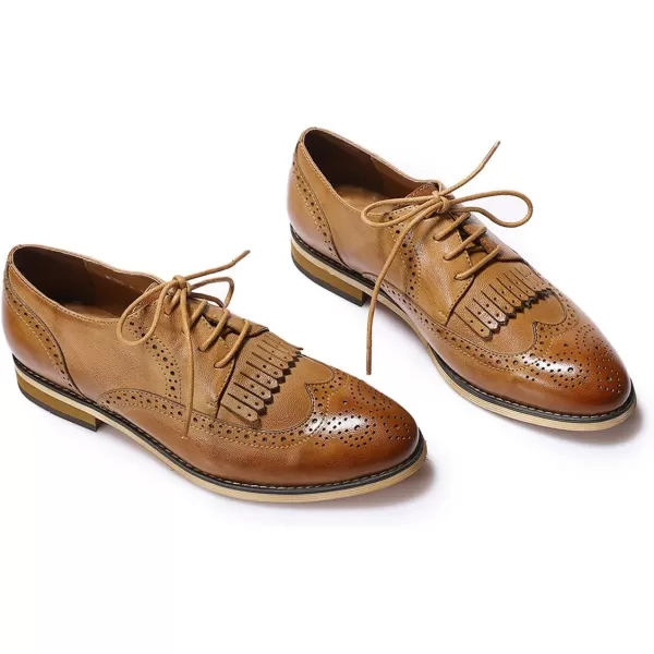 Mona flying Women's Handcrafted Wingtip Oxfords Brogue Vintage Lace up Leather Shoes for Ladies