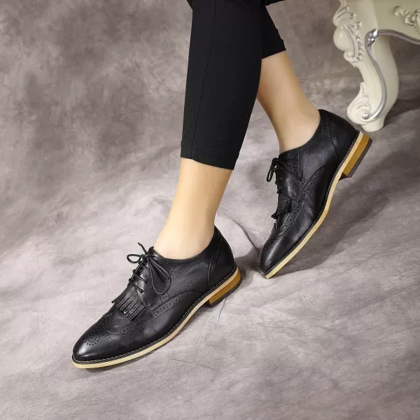 Mona flying Women's Handcrafted Wingtip Oxfords Brogue Vintage Lace up Leather Shoes for Ladies