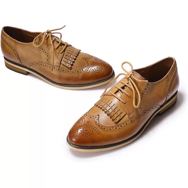 Mona flying Women's Handcrafted Wingtip Oxfords Brogue Vintage Lace up Leather Shoes for Ladies