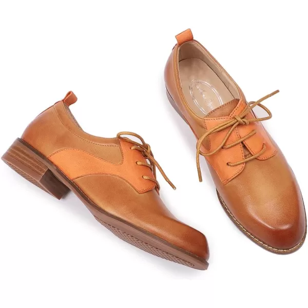 Mona flying Women's Handmade Two Tone Dress Oxfords Saddle Derby Comfy Lace up Leather Shoes for Ladies