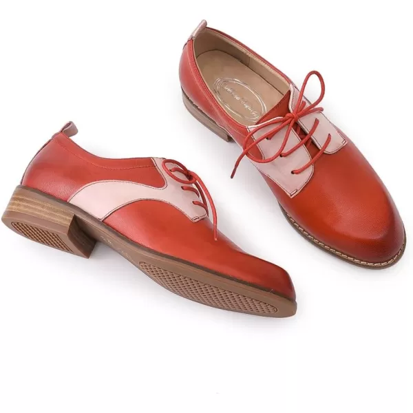 Mona flying Women's Handmade Two Tone Dress Oxfords Saddle Derby Comfy Lace up Leather Shoes for Ladies
