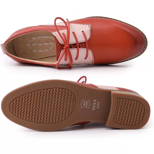 Mona flying Women's Handmade Two Tone Dress Oxfords Saddle Derby Comfy Lace up Leather Shoes for Ladies