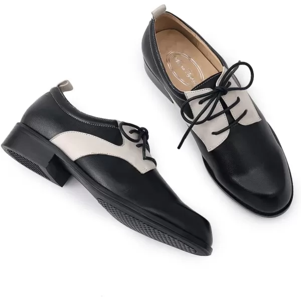Mona flying Women's Handmade Two Tone Dress Oxfords Saddle Derby Comfy Lace up Leather Shoes for Ladies