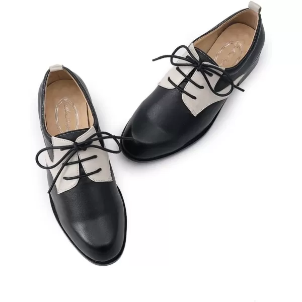 Mona flying Women's Handmade Two Tone Dress Oxfords Saddle Derby Comfy Lace up Leather Shoes for Ladies