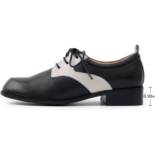 Mona flying Women's Handmade Two Tone Dress Oxfords Saddle Derby Comfy Lace up Leather Shoes for Ladies