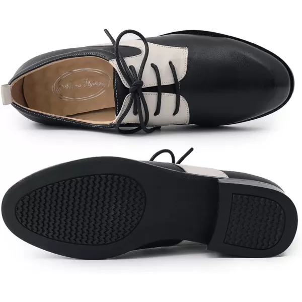 Mona flying Women's Handmade Two Tone Dress Oxfords Saddle Derby Comfy Lace up Leather Shoes for Ladies