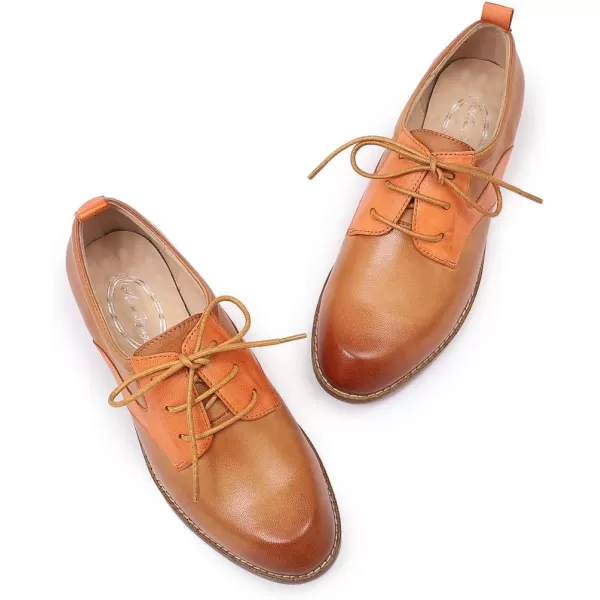 Mona flying Women's Handmade Two Tone Dress Oxfords Saddle Derby Comfy Lace up Leather Shoes for Ladies