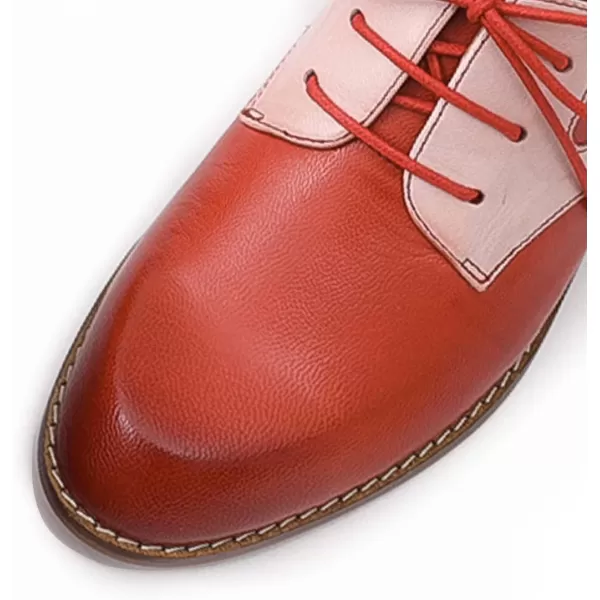 Mona flying Women's Handmade Two Tone Dress Oxfords Saddle Derby Comfy Lace up Leather Shoes for Ladies