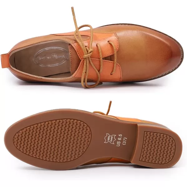 Mona flying Women's Handmade Two Tone Dress Oxfords Saddle Derby Comfy Lace up Leather Shoes for Ladies