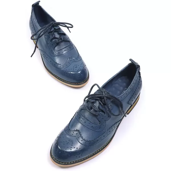 Mona flying Women's Handmade Wingtip Oxfords Comfy Lace up Brogue Leather Shoes for Ladies