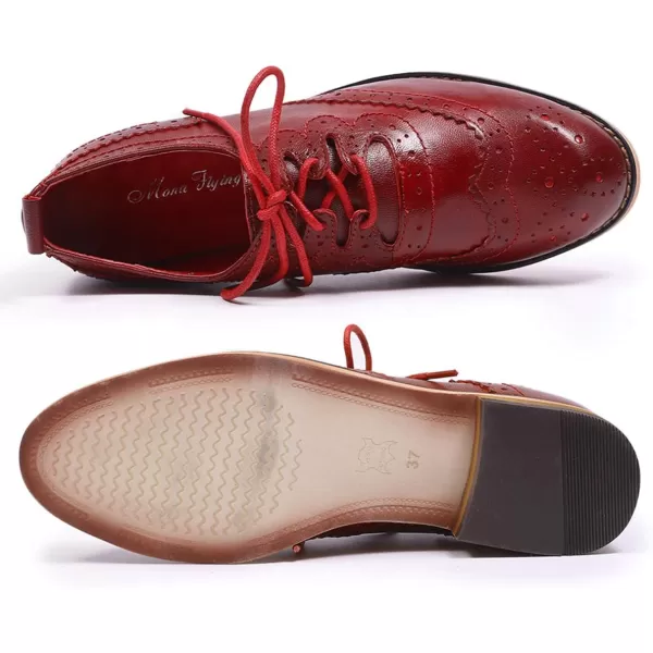 Mona flying Women's Handmade Wingtip Oxfords Comfy Lace up Brogue Leather Shoes for Ladies
