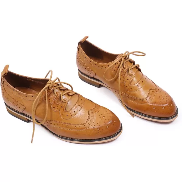 Mona flying Women's Handmade Wingtip Oxfords Comfy Lace up Brogue Leather Shoes for Ladies