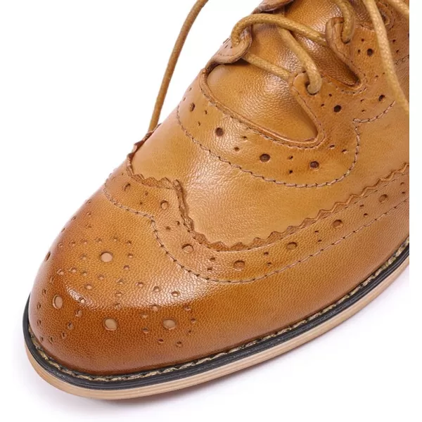 Mona flying Women's Handmade Wingtip Oxfords Comfy Lace up Brogue Leather Shoes for Ladies