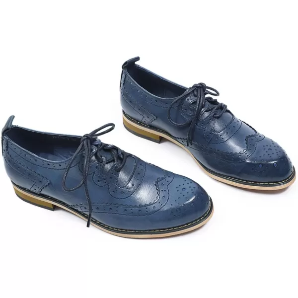 Mona flying Women's Handmade Wingtip Oxfords Comfy Lace up Brogue Leather Shoes for Ladies