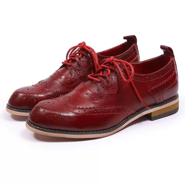 Mona flying Women's Handmade Wingtip Oxfords Comfy Lace up Brogue Leather Shoes for Ladies
