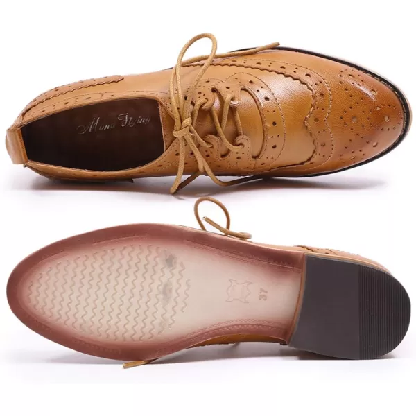 Mona flying Women's Handmade Wingtip Oxfords Comfy Lace up Brogue Leather Shoes for Ladies