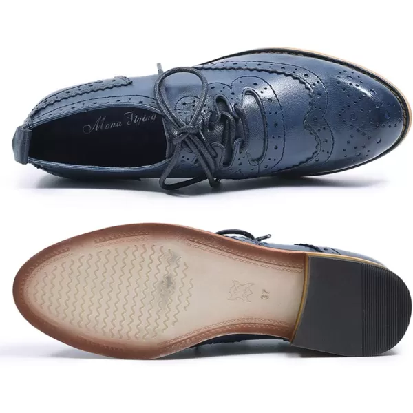 Mona flying Women's Handmade Wingtip Oxfords Comfy Lace up Brogue Leather Shoes for Ladies