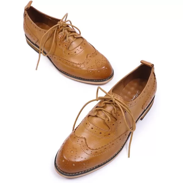 Mona flying Women's Handmade Wingtip Oxfords Comfy Lace up Brogue Leather Shoes for Ladies