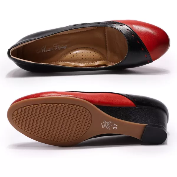 Mona flying Women's Leather Closed Toe 2 Inch Mid Wedges Heels with Arch Support Round Toe Comfortable Dress Pumps for Women Ladies