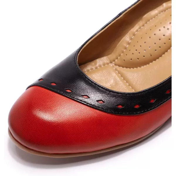 Mona flying Women's Leather Closed Toe 2 Inch Mid Wedges Heels with Arch Support Round Toe Comfortable Dress Pumps for Women Ladies