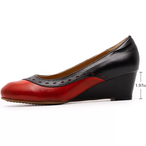 Mona flying Women's Leather Closed Toe 2 Inch Mid Wedges Heels with Arch Support Round Toe Comfortable Dress Pumps for Women Ladies