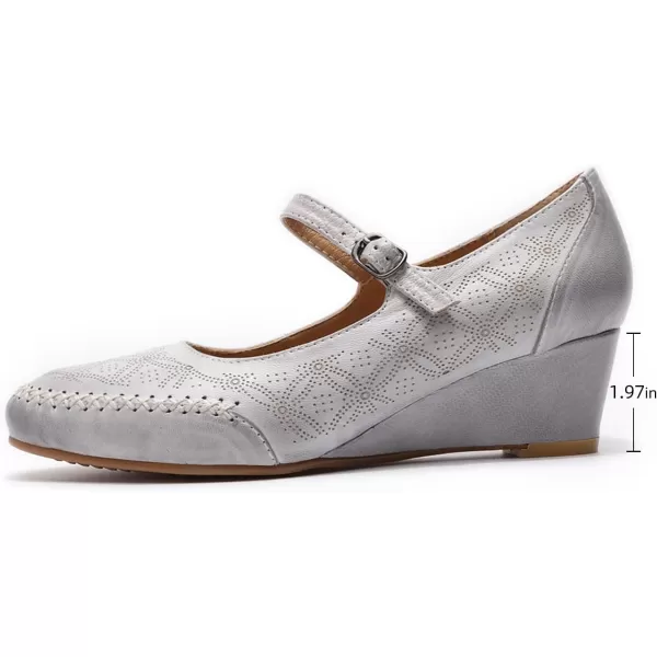 Mona flying Women's Leather Closed Toe Mary Jane Wedge Pumps Round Toe Mid Heel Dress Shoes for Women Ladies
