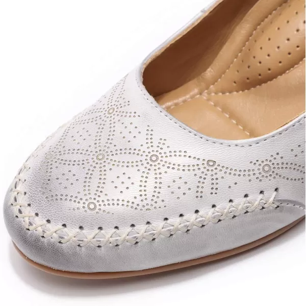 Mona flying Women's Leather Closed Toe Mary Jane Wedge Pumps Round Toe Mid Heel Dress Shoes for Women Ladies