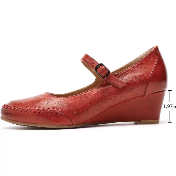 Mona flying Women's Leather Closed Toe Mary Jane Wedge Pumps Round Toe Mid Heel Dress Shoes for Women Ladies