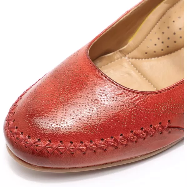 Mona flying Women's Leather Closed Toe Mary Jane Wedge Pumps Round Toe Mid Heel Dress Shoes for Women Ladies