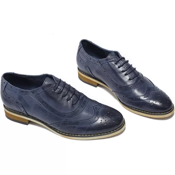 Mona flying Womens Leather Flat Oxfords Shoes for Women Perforated Lace-up Wingtip Vintage Brogues Shoes