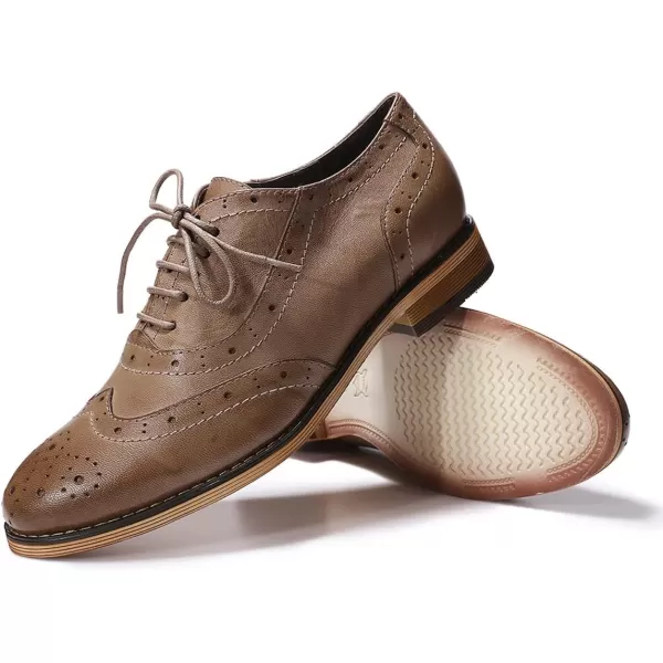 Mona flying Womens Leather Flat Oxfords Shoes for Women Perforated Lace-up Wingtip Vintage Brogues Shoes