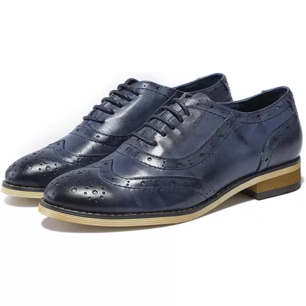 Mona flying Womens Leather Flat Oxfords Shoes for Women Perforated Lace-up Wingtip Vintage Brogues Shoes