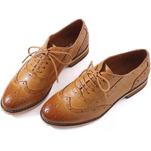 Mona flying Womens Leather Flat Oxfords Shoes for Women Perforated Lace-up Wingtip Vintage Brogues Shoes