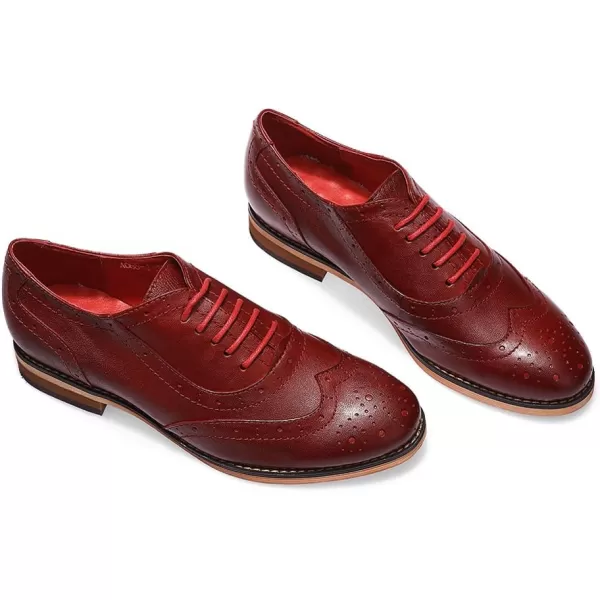 Mona flying Womens Leather Flat Oxfords Shoes for Women Perforated Lace-up Wingtip Vintage Brogues Shoes