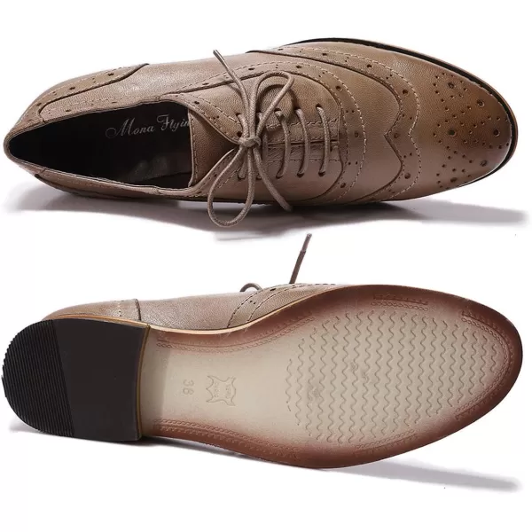 Mona flying Womens Leather Flat Oxfords Shoes for Women Perforated Lace-up Wingtip Vintage Brogues Shoes