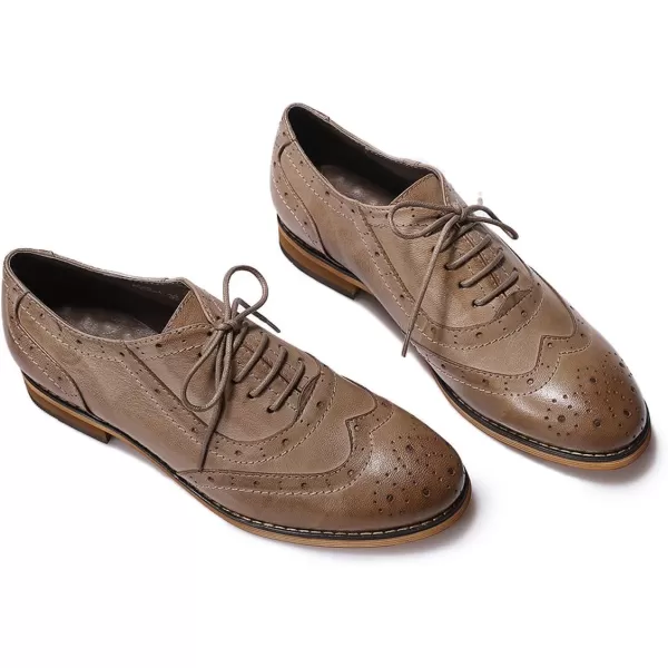 Mona flying Womens Leather Flat Oxfords Shoes for Women Perforated Lace-up Wingtip Vintage Brogues Shoes