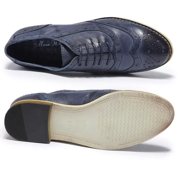 Mona flying Womens Leather Flat Oxfords Shoes for Women Perforated Lace-up Wingtip Vintage Brogues Shoes
