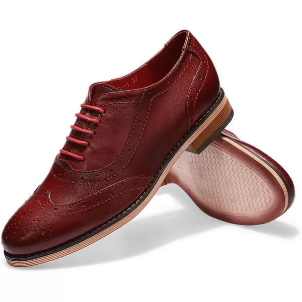 Mona flying Womens Leather Flat Oxfords Shoes for Women Perforated Lace-up Wingtip Vintage Brogues Shoes