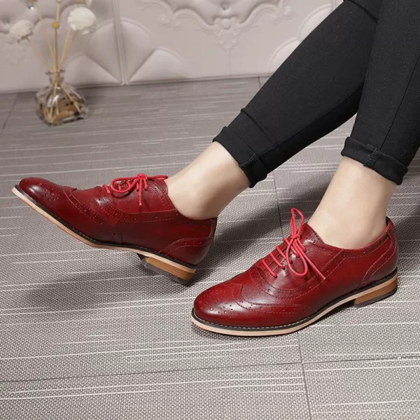 Mona flying Womens Leather Flat Oxfords Shoes for Women Perforated Lace-up Wingtip Vintage Brogues Shoes