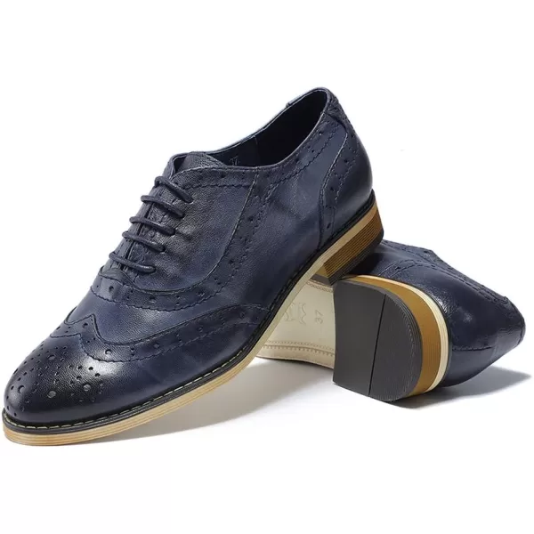 Mona flying Womens Leather Flat Oxfords Shoes for Women Perforated Lace-up Wingtip Vintage Brogues Shoes
