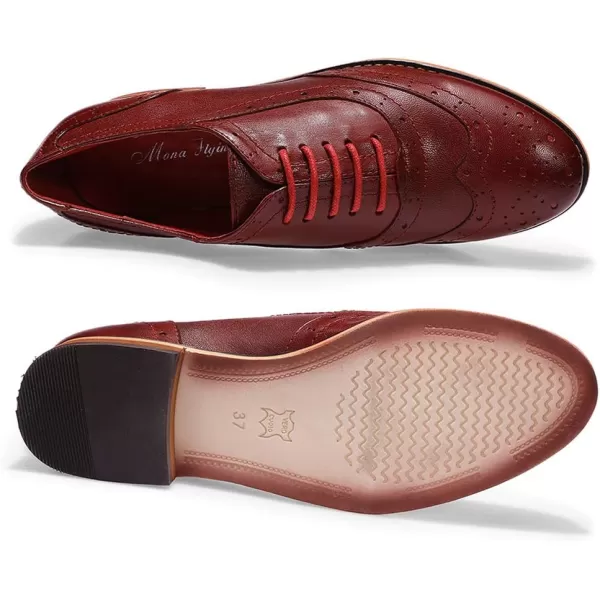 Mona flying Womens Leather Flat Oxfords Shoes for Women Perforated Lace-up Wingtip Vintage Brogues Shoes