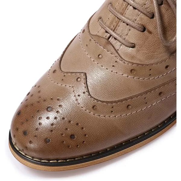 Mona flying Womens Leather Flat Oxfords Shoes for Women Perforated Lace-up Wingtip Vintage Brogues Shoes