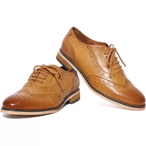 Mona flying Womens Leather Flat Oxfords Shoes for Women Perforated Lace-up Wingtip Vintage Brogues Shoes